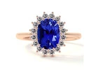 Traditional Classic Princess Diana Replica Rectangle Blue Sapphire Halo Ring