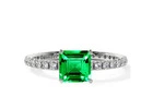 Elegant Four-Prong Square Cut Emerald Ring with Diamond Pave Setting
