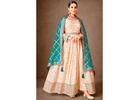 Buy Ivory & Turquoise Tissue Silk Embroidered & Jacquard Anarkali Suit With Belt Online 