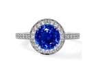 Elegant Round Blue Sapphire Halo Ring with Prong Set Diamonds (1.88cttw)